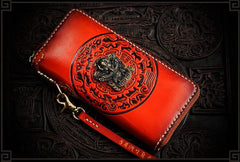 Handmade Leather Tibetan Mens Chain Biker Wallet Cool Leather Wallet Long Clutch Wallets for Men - imessengerbags