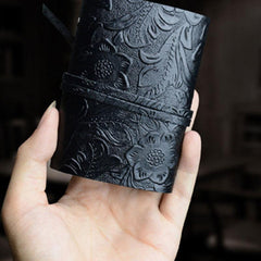 Handmade Leather Floral Mens Cool Short Wallet Card Holder Small Card Slim Wallets for Men - imessengerbags