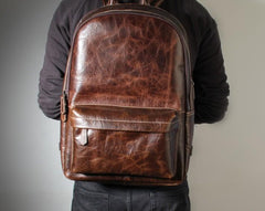 Genuine Leather Mens Cool Backpack Sling Bag Large Black Travel Bag Hiking Bag for men