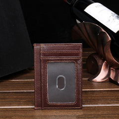 RFID Brown Leather Men's Slim Card Holder Black Front Pocket Wallet Small Card Wallet For Men - imessengerbags