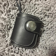 Handmade Leather Biker Wallet Mens Cool Short Chain Wallet Trucker Wallet with Chain