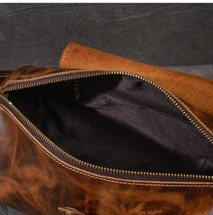 Leather Mens Vintage Brown Side Bag Barrel Messenger Bag Small Bucket Bag For Men - imessengerbags