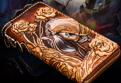 Handmade Leather Tooled Horse Mens Chain Biker Wallet Cool Leather Wallet Long Phone Wallets for Men