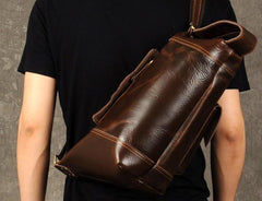 Genuine Leather Mens Cool Chest Bag Sling Bag Crossbody Bag Travel Bag Hiking Bag for men