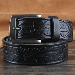 Genuine Leather Punk Rock Biker Trucker Tooled Floral Mens Belt Men Black Coffee Belt for Men