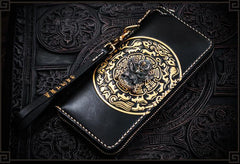 Handmade Leather Tibetan Mens Chain Biker Wallet Cool Leather Wallet Long Clutch Wallets for Men - imessengerbags