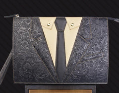 Handmade Leather Floral Tooled Mens Clutch Cool Slim Wallet Zipper Clutch Wristlet Wallet for Men - imessengerbags