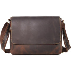 Cool Black Leather Mens 10 inches Courier Bags Coffee Brown Messenger Bags Postman Bag For Men - imessengerbags