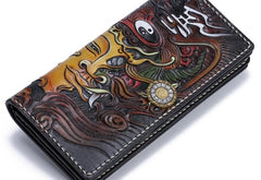 Handmade Leather Buddha&Demon Mens Chain Biker Wallet Cool Leather Wallet With Chain Wallets for Men