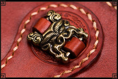 Handmade Leather Men Tooled Chinese Lion Cool Leather Wallet Long Phone Wallets for Men - imessengerbags