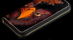 Handmade Leather Mens Tooled Eagle Chain Biker Wallet Cool Leather Wallet Long Clutch Wallets for Men - imessengerbags