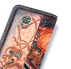 Handmade Leather Chinese Lion Mens Chain Biker Wallet Cool Leather Wallet With Chain Wallets for Men - imessengerbags