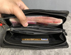 Genuine Leather Mens Cool Long Leather Wallet Zipper Clutch Wristlet Wallet for Men - imessengerbags