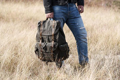 Oil Wax Canvas Mens Cool Backpack Bag Sling Bag Large Travel Bag Hiking Bag for Men