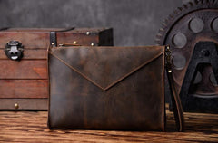 Handmade Leather Mens Clutch Cool Slim BagZipper Clutch Wristlet Wallet for Men - imessengerbags