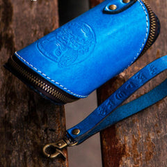 Handmade Leather Tooled Mens Cool Car Key Wallet Coin Wallet Pouch Car KeyChain for Men - imessengerbags
