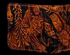 Handmade Leather Chinese Black&White Tooled Mens billfold Wallet Cool Leather Wallet Slim Wallet for Men - imessengerbags