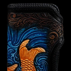Handmade Leather Carp Mens Chain Biker Wallet Cool Leather Wallet With Chain Wallets for Men - imessengerbags