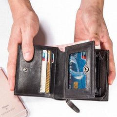 Handmade Mens Cool billfold Leather Wallet Men Small Zipper Wallets Bifold for Men - imessengerbags