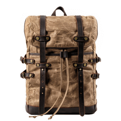Cool Waxed Canvas Leather Mens Black 15.6‘’ Large Hiking Backpack Green Travel Backpack for Men - imessengerbags