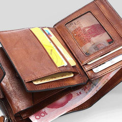 Handmade Mens Cool billfold Leather Wallet Men Small Slim Wallets Bifold for Men - imessengerbags