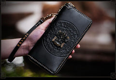 Handmade Leather Tibetan Mens Chain Biker Wallet Cool Leather Wallet Long Clutch Wallets for Men - imessengerbags