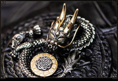 Handmade Leather Chinese Dragon Mens Chain Biker Wallet Cool Leather Wallet Long Clutch Wallets for Men - imessengerbags