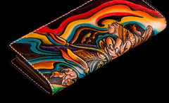 Handmade Leather Men Tooled Monkey King Cool Leather Wallet Long Phone Clutch Wallets for Men - imessengerbags
