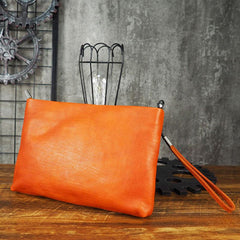 Cool Leather Mens Soft Leather Zipper Clutch Bag Wristlet Purse for Men