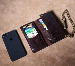 Handmade Leather Biker Wallet Trifold Folding Mens Cool Chain Wallet Trucker Wallet with Chain - imessengerbags
