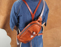 Genuine Leather Mens Cool Chest Bag Sling Bag Crossbody Bag Travel Bag Hiking Bag for men - imessengerbags