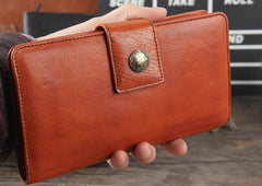 Genuine Leather Mens Cool Long Leather Wallet Cards Clutch Wristlet Wallet for Men - imessengerbags