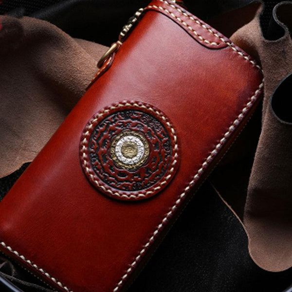 Handmade Leather Mens Chain Biker Wallet Cool Leather Wallet Long Phone Wallets for Men - imessengerbags