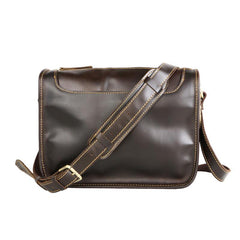 Handmade Dark Coffee Leather Mens 10 inches Courier Bag Brown Messenger Bags Dark Brown Postman Bags For Men - imessengerbags