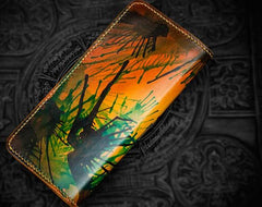Handmade Leather Men Tooled Skull Cool Leather Wallet Long Phone Wallets for Men - imessengerbags