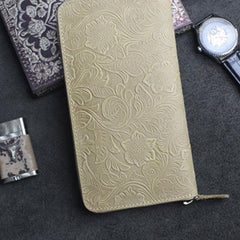 Handmade Leather Floral Mens Cool Travel Long Wallet Card Holder Card Slim Clutch Wallets for Men - imessengerbags