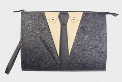 Handmade Leather Floral Tooled Mens Clutch Cool Slim Wallet Zipper Clutch Wristlet Wallet for Men - imessengerbags