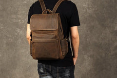 Genuine Leather Mens Cool Backpack Sling Bag Large Brown Travel Bag Hiking Bag for men - imessengerbags