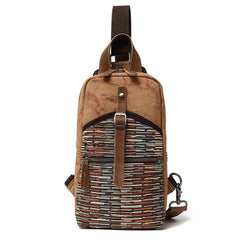 Rustic Canvas Leather Mens Sling Bag Chest Bag One Shoulder Pack for men - imessengerbags