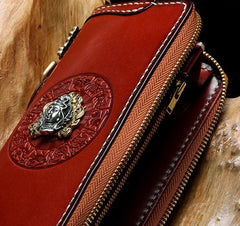 Handmade Leather Mens Chain Biker Wallet Cool Leather Wallet Long Phone Wallets for Men - imessengerbags