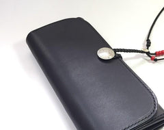 Handmade Leather Mens Clutch Wallet Cool Wallet Long Wallets Biker Chain Wallet for Men - imessengerbags