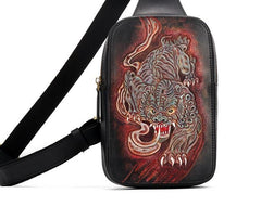 Handmade Leather Tooled Mens Cool Chest Bag Sling Bag Crossbody Bag Travel Bag Hiking Bag for men