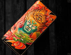 Handmade Leather Men Tooled Acalanatha Cool Leather Wallet Long Phone Clutch Wallets for Men - imessengerbags