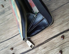 Handmade Leather Chinese Lion Tooled Mens Long Wallet Cool Leather Wallet Clutch Wallet for Men - imessengerbags