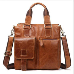 Vintage Coffee Leather Mens Briefcase Laptop Bag Business Bags Work Bag for Men - imessengerbags