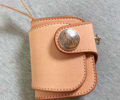 Handmade Leather Biker Wallet Mens Cool Short Chain Wallet Trucker Wallet with Chain