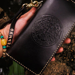 Handmade Leather Mens Tibetan Chain Biker Wallet Cool Leather Wallet Long Clutch Wallets for Men - imessengerbags