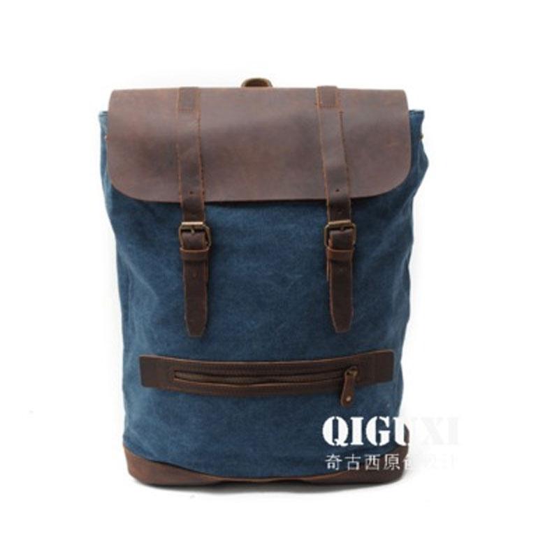 Cool Canvas Leather Mens School Backpack Laptop Backpack Canvas Travel Backpack Canvas for Men - imessengerbags