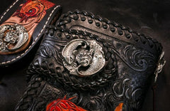 Handmade Leather Carp Mens Chain Biker Wallet Cool Leather Wallet With Chain Wallets for Men - imessengerbags