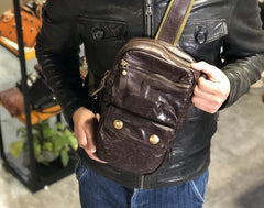 Genuine Leather Mens Cool Chest Bag Sling Bag Crossbody Bag Travel Bag Hiking Bag for men - imessengerbags